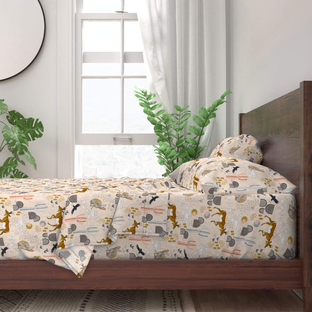 100% Cotton King Size 4-Piece Sheet Set | Sunrise Blush Desert Southwestern Print with Cactus & Hare Folk Art | Gender Neutral Nursery Bedding for Adults & Kids | Soft Breathable Custom Bed Sheets for Home Decor