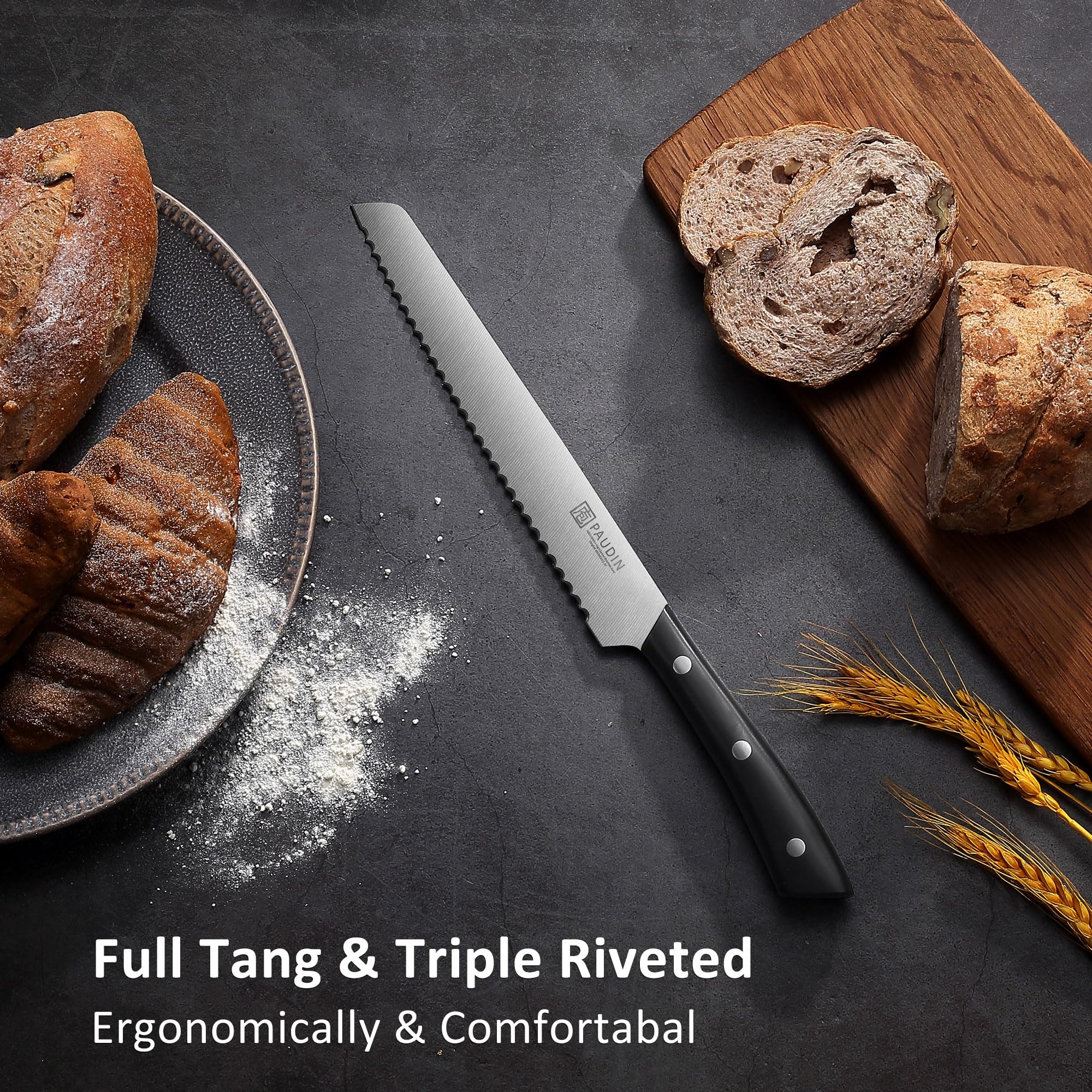 PAUDIN 5-Piece Kitchen Knife Set - Ultra Sharp High Carbon Stainless Steel Chef Knives for Precise Cutting | Lightweight & Durable Black Knife Set for Home Cooking, Slicing, Dicing & Meal Prep