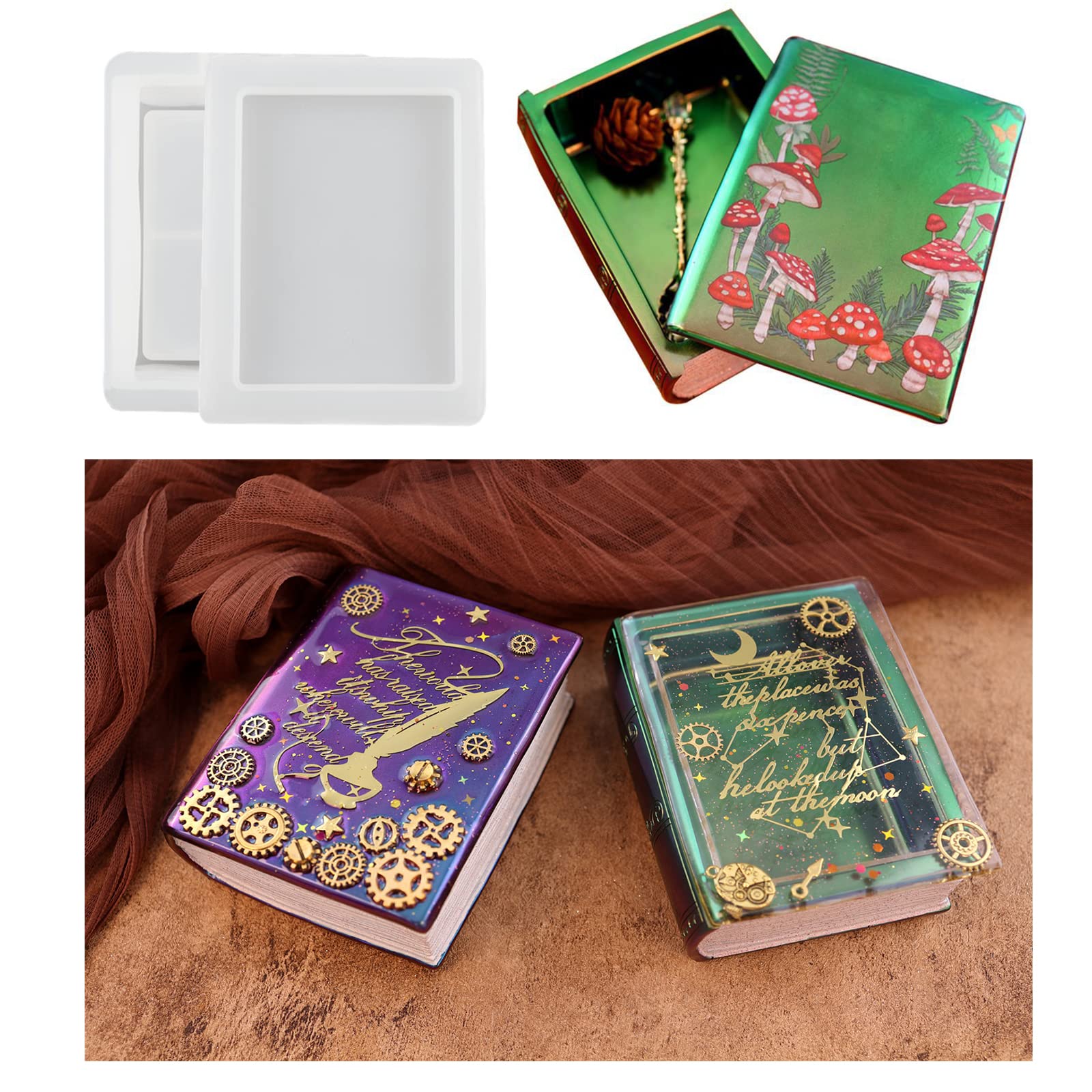 Premium Silicone Resin Book Storage Box Molds for Epoxy Casting - DIY Jewelry, Dominoes, Tarot Cards & Makeup Organizers - Perfect for Crafting, Home Decor & Gift Making