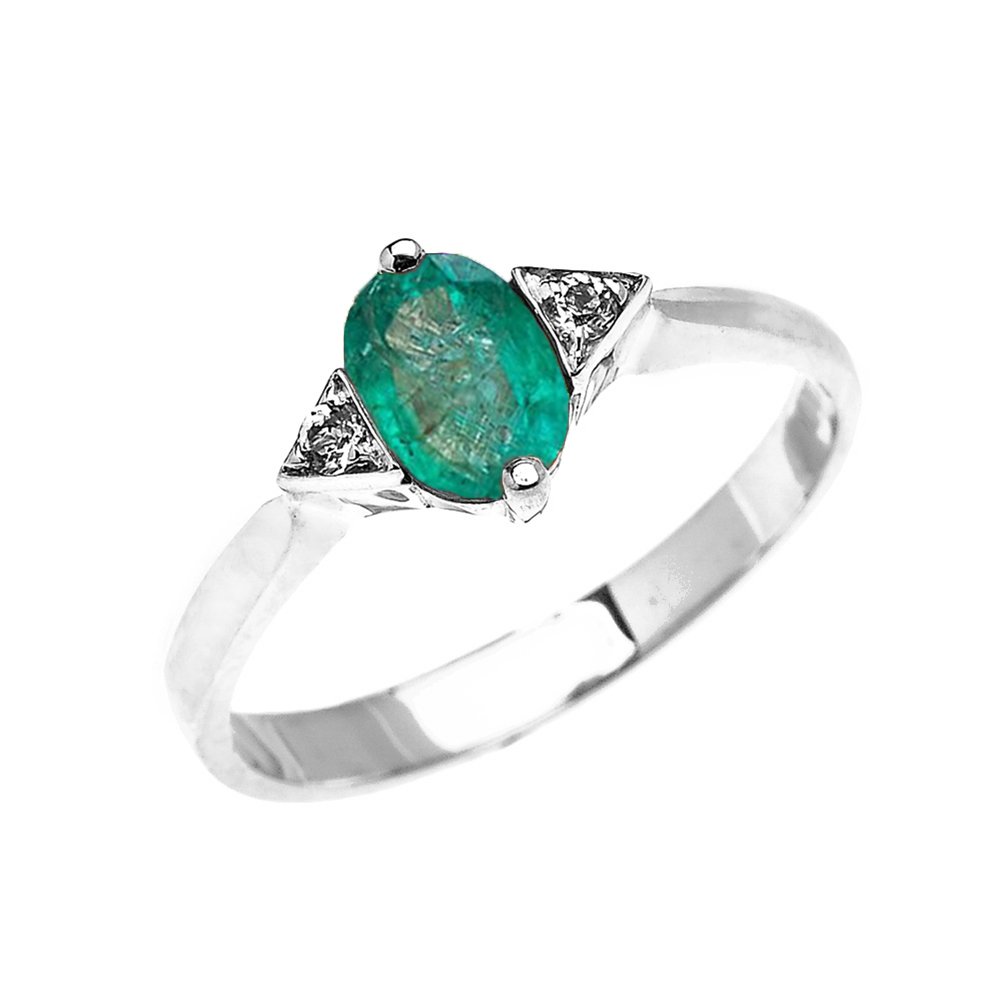 14K White Gold Solitaire Emerald & White Topaz Engagement Ring for Women - Elegant Proposal Jewelry Gift for Brides, Anniversaries & Special Occasions