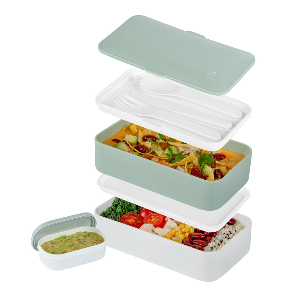 Bento Tek 41oz Eco-Friendly Buddha Lunch Box with Utensils & Sauce Cup - 7.25