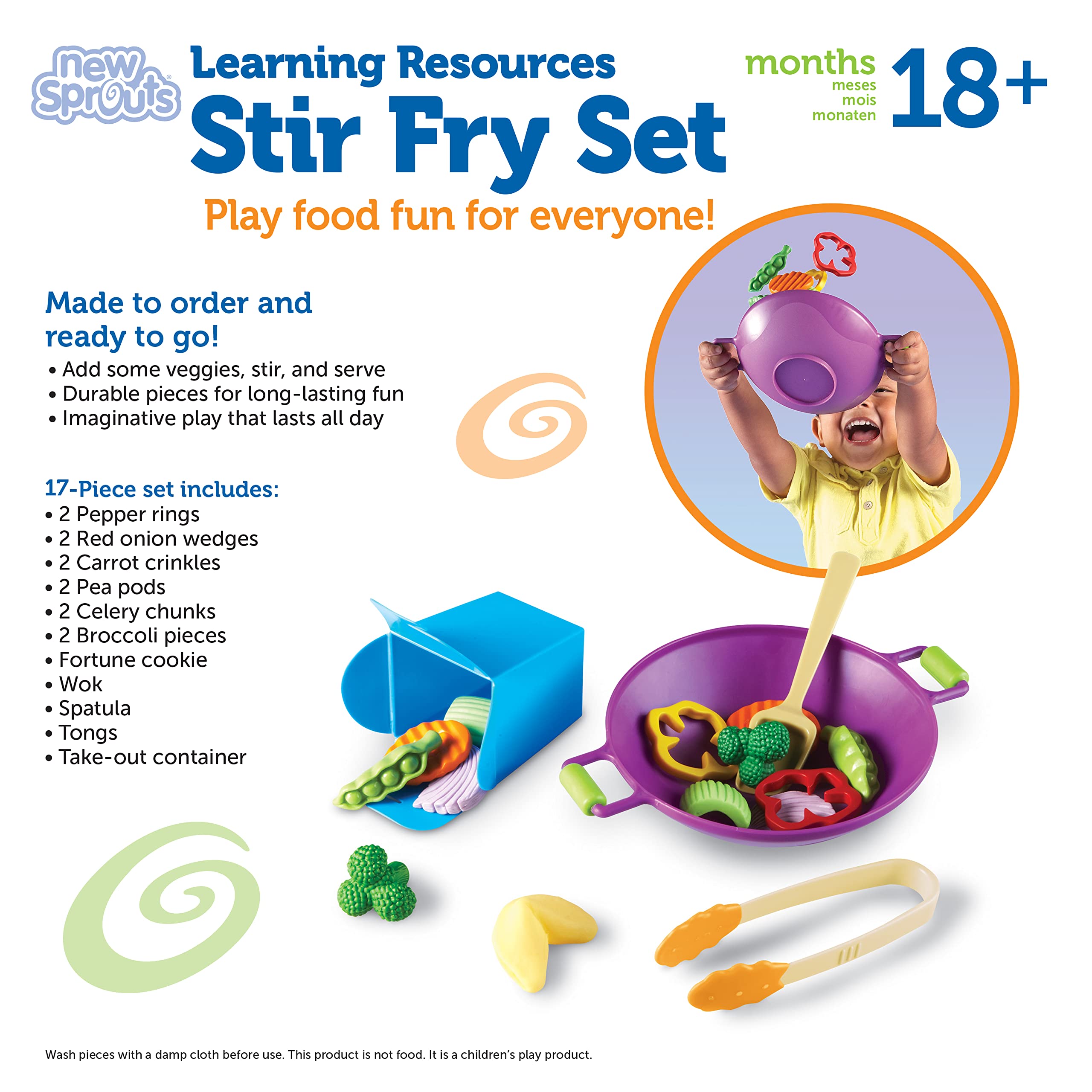 Learning Resources New Sprouts Stir Fry Play Food Set - 17 Piece Pretend Kitchen Toys for Toddlers 18 Months+, Educational Role Play for Kids - Perfect for Home, Preschool & Playdates