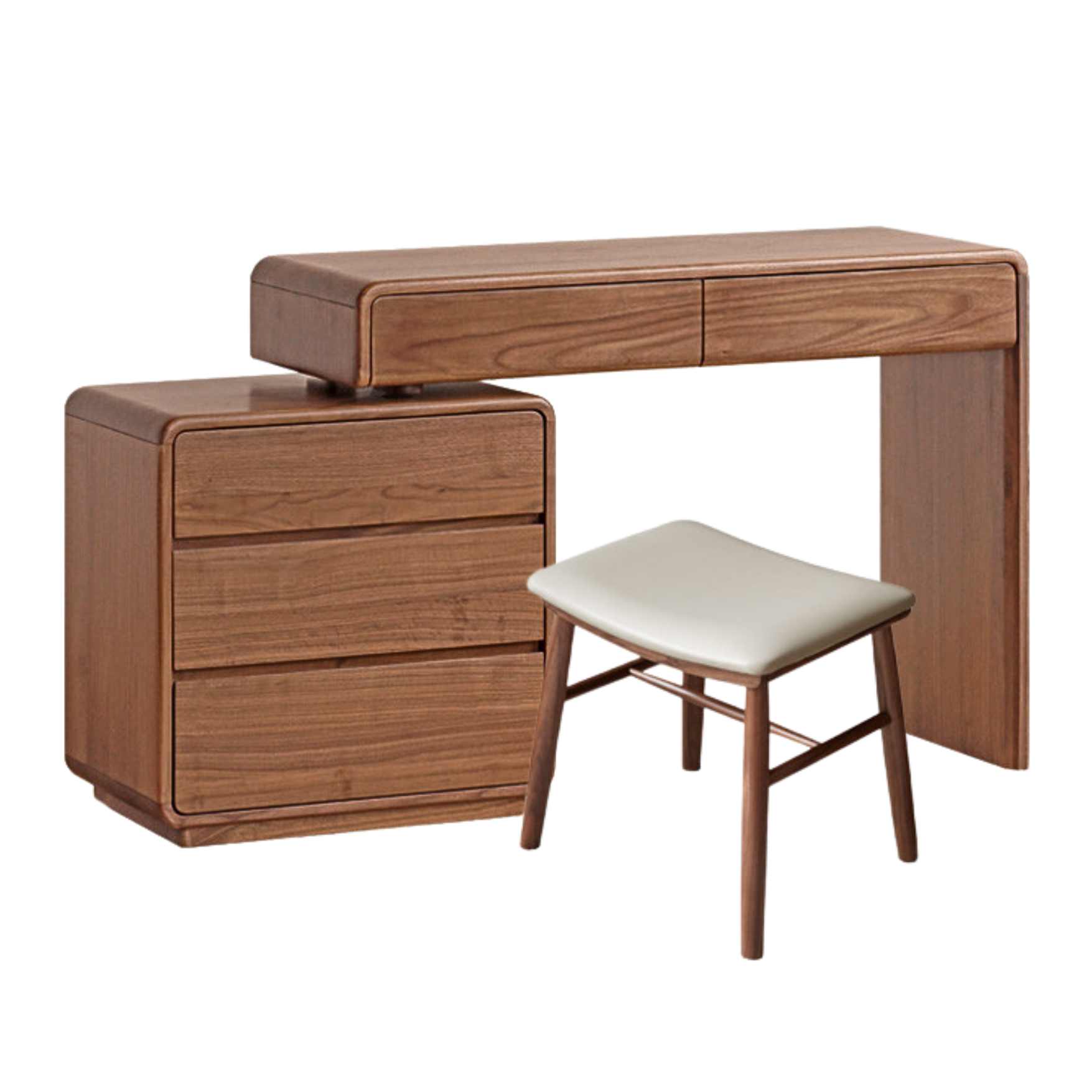 24x16.5x31.5 inch / 61.6x42x62 cm /  Rich dark walnut color/ three-drawer cabinet + Dressing table right + makeup stool