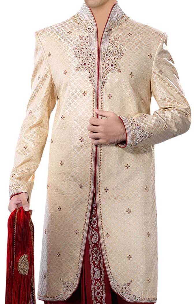 INMONARCH Men's Ivory 3-Piece Indo Western Suit Set - Embroidered Wedding Attire (IN212) | Perfect for Indian Weddings, Sangeet & Reception Ceremonies