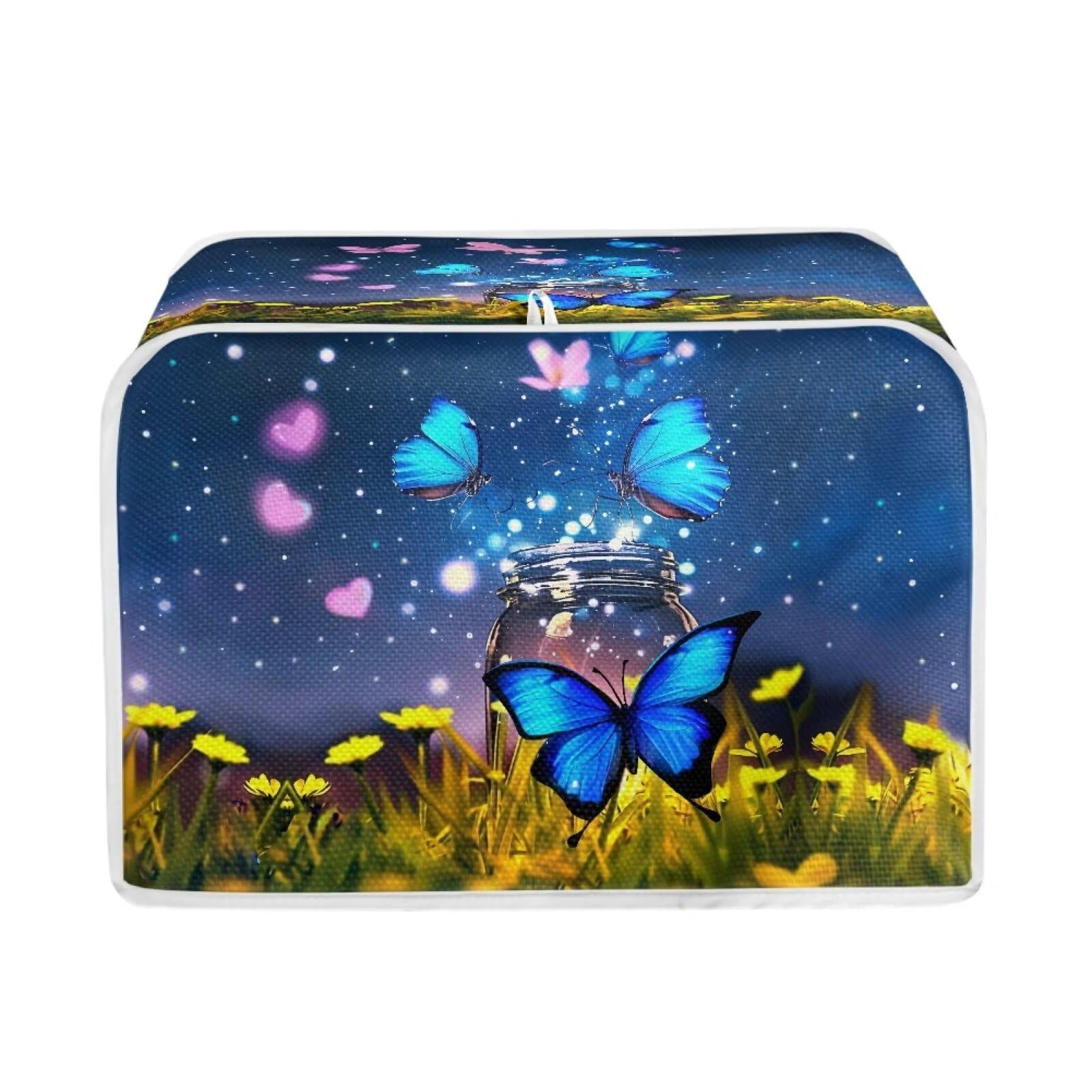 Butterfly Heart Flower Print Toaster Cover - 4 Slice Dust Protection Washable Kitchen Appliance Cover with Handle for Toaster Oven & Bread Maker | Perfect for Home, Kitchen, Breakfast & Dining Room Decor