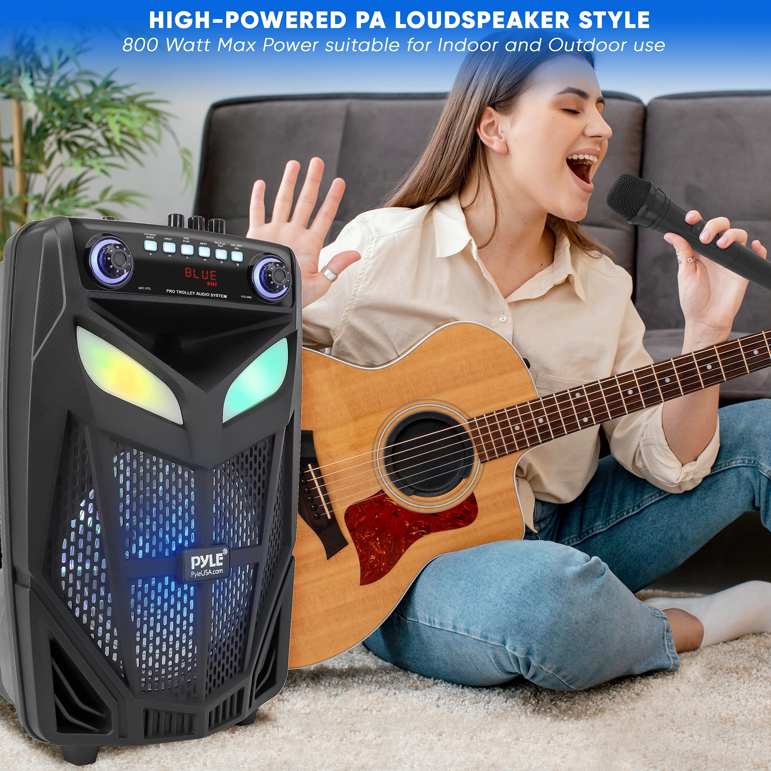 Pyle 600W Portable Bluetooth PA Speaker System with 2 Wireless Mics, Party Lights & Wheels - 10