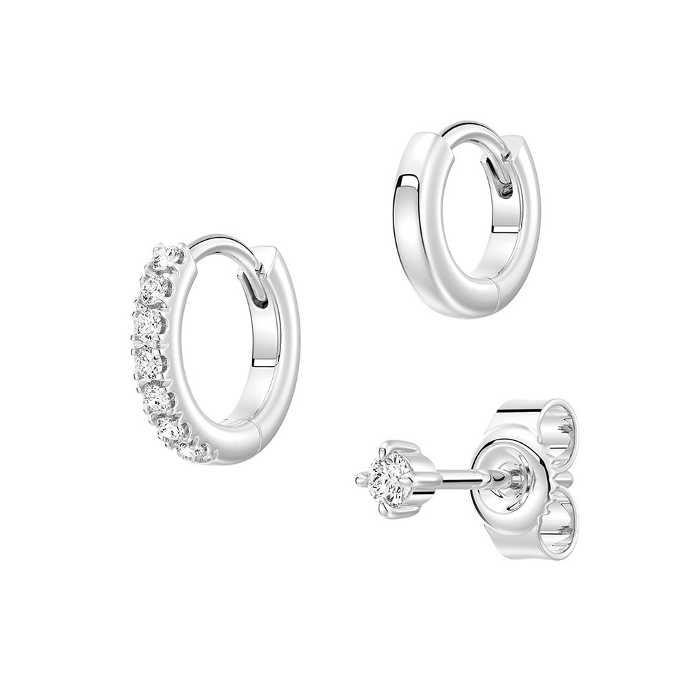 Lab Diamond Stud and Hoop Earrings Set - 3 Piece Stackable Jewelry for Women | Perfect for Weddings, Parties & Everyday Elegance
