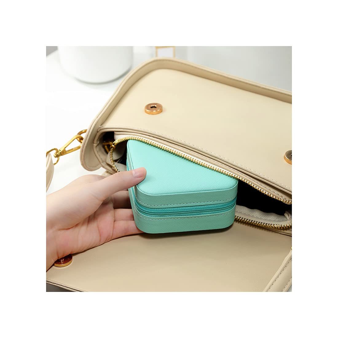 Mini Jewelry Travel Case - Small Portable Organizer & Display Storage Box for Rings, Earrings, Necklaces - Perfect for Travel, Gifts & Home Organization (Blue)
