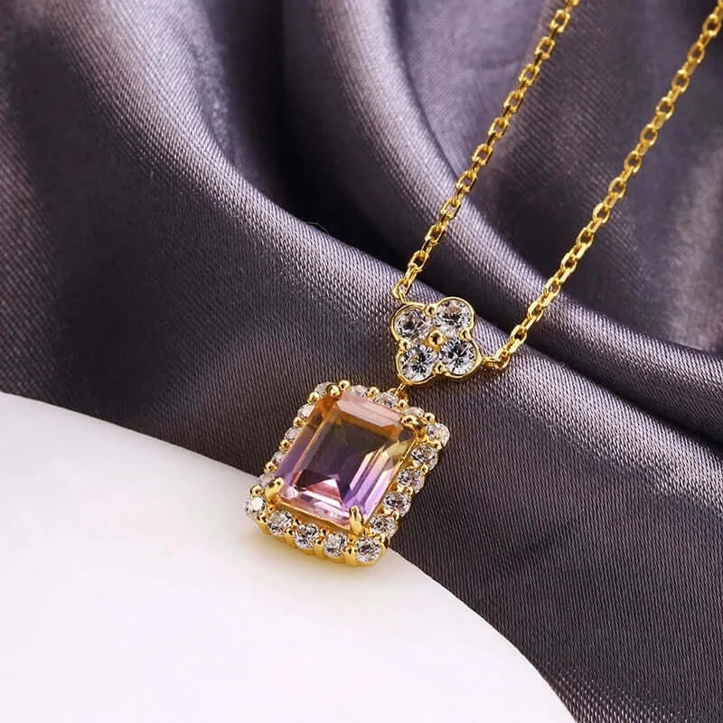 14K Gold Geometric Ametrine Pendant Necklace for Women - Elegant Dainty Jewelry Gift for Birthday, Anniversary & Valentine's Day | TB1505 | Perfect for Parties, Weddings & Everyday Wear