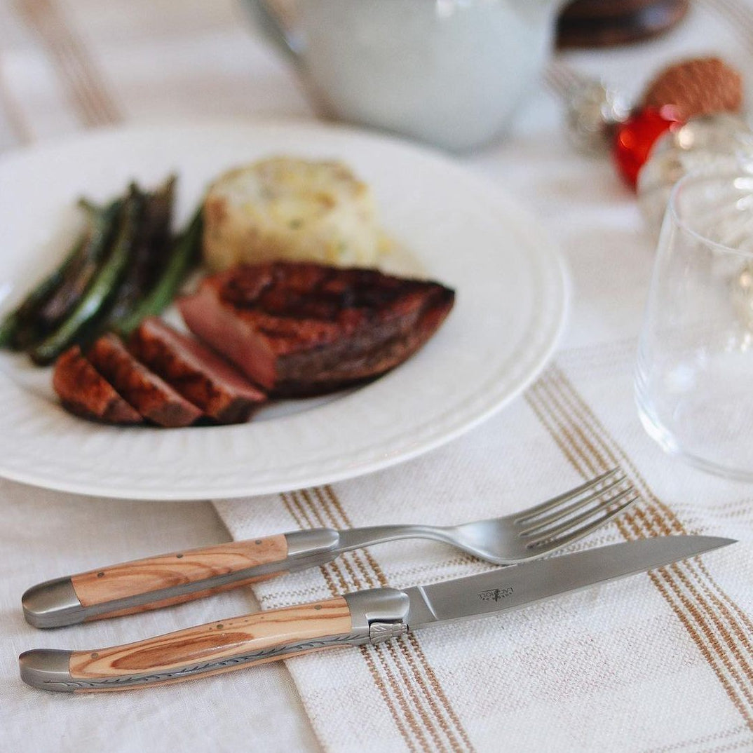Premium 2-Piece Steak Knife Set with Olive Wood Handle & Satin Finish - Perfect for Steak Dinners, BBQ Parties & Gourmet Cooking Gifts