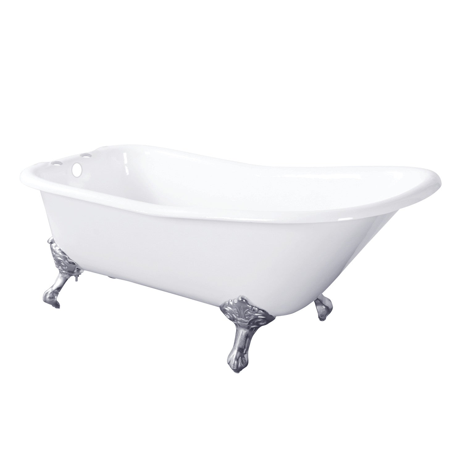 Aqua Eden 67 Inch White Cast Iron Clawfoot Bathtub with Polished Chrome Faucet Drillings - Classic Flat Rim Single Slipper Design for Vintage Bathroom Decor | Perfect for Master Bathrooms, Spa Retreats & Luxury Home Renovations