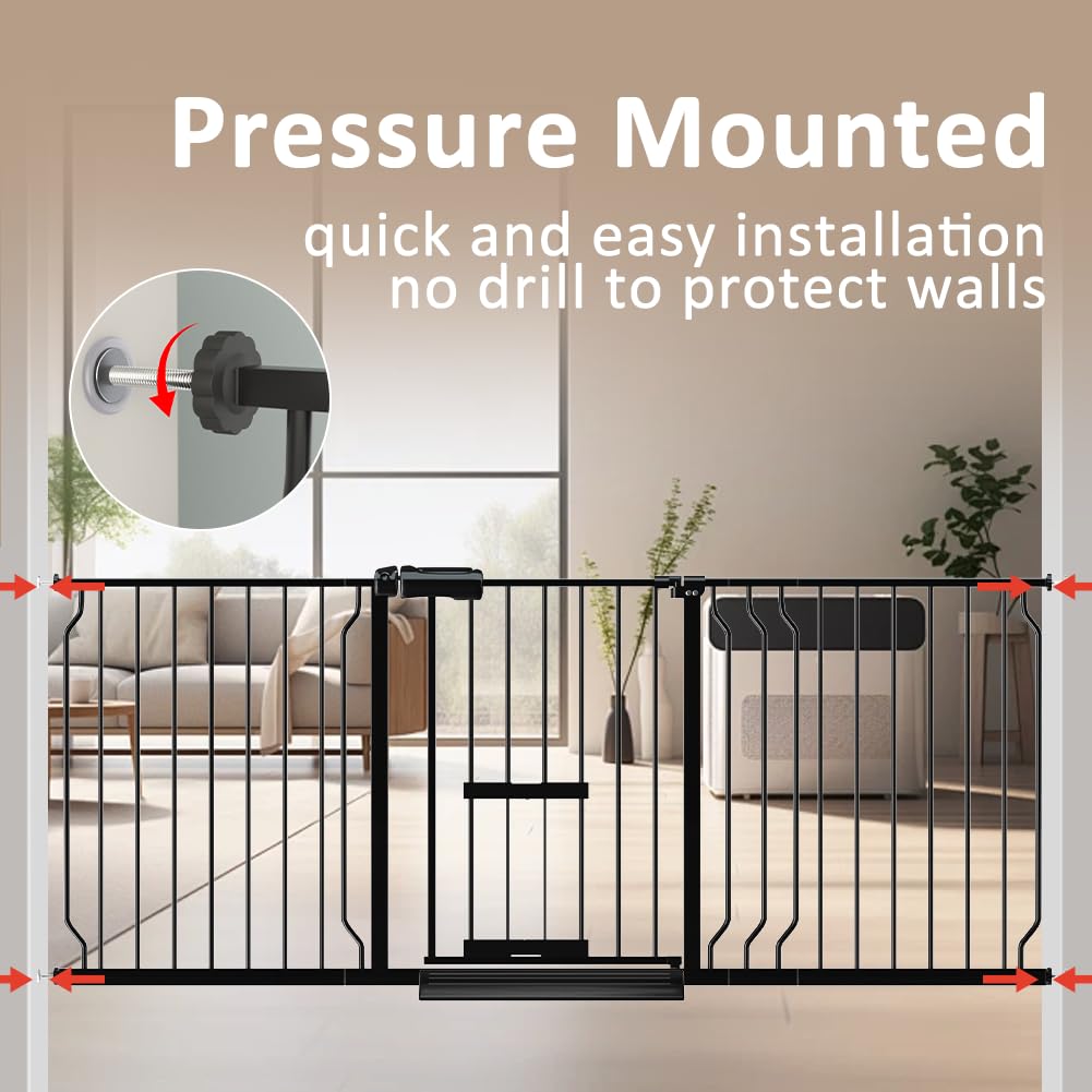 ALLAIBB 29.13-33.86 Inch Extra Wide Pet Gate with Walk-Through Door - Adjustable Pressure Mount Cat & Dog Gate for Doorways (30/31/32/33 Inches, No Drill Installation, Black Metal) - Perfect for Homes with Pets, Babies, and Toddlers
