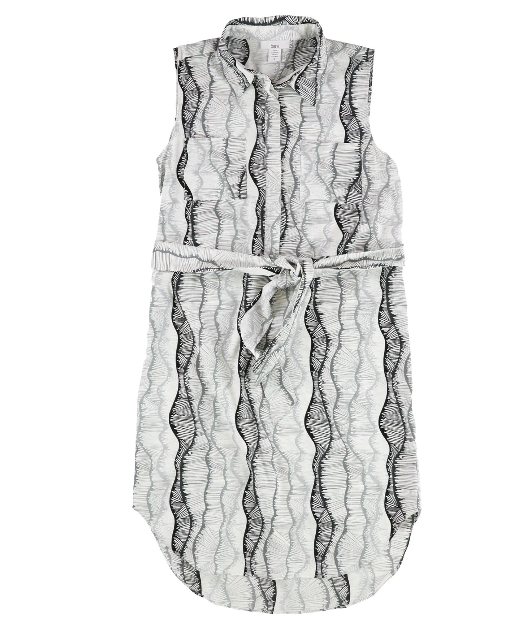 Bar III Women's Printed Sash Shirt Dress - Grey, Medium | Casual Office Wear & Spring Summer Fashion