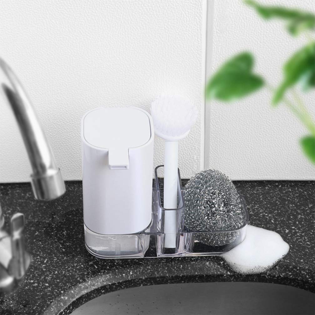 Hemoton Kitchen Sink Brush Set with Holder - Scrubbers & Steel Handle for Dish Washing & Cleaning