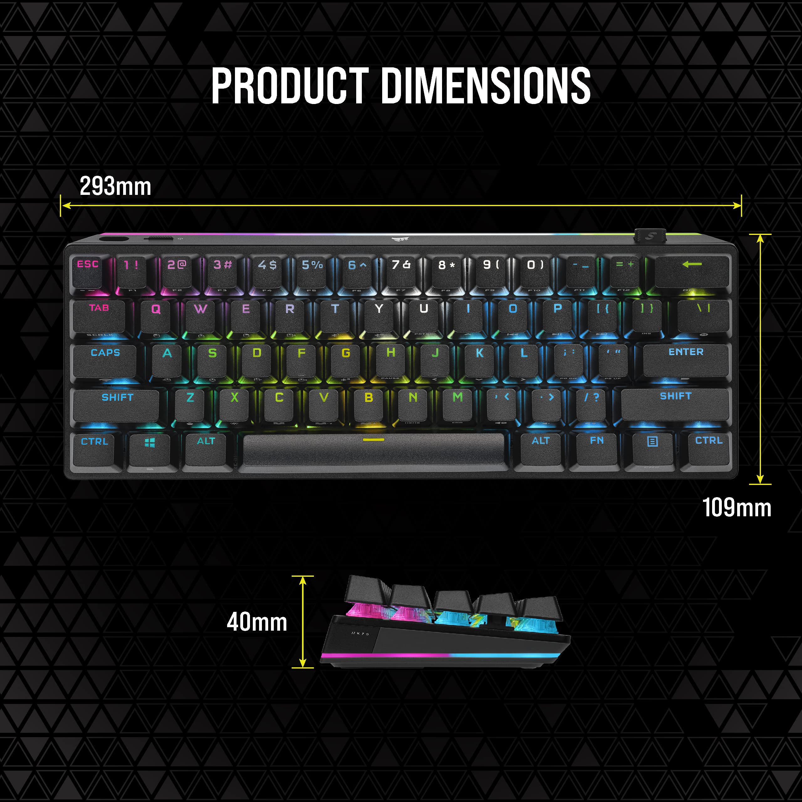CORSAIR K70 PRO MINI WIRELESS RGB 60% Mechanical Gaming Keyboard - CHERRY MX RED Switches (Hot-Swappable) - PBT Double-Shot Keycaps - iCUE Software - Compatible with PC, Mac, PS5, PS4, Xbox - QWERTY UK Layout - Black | Perfect for Esports, Streaming & Office Work