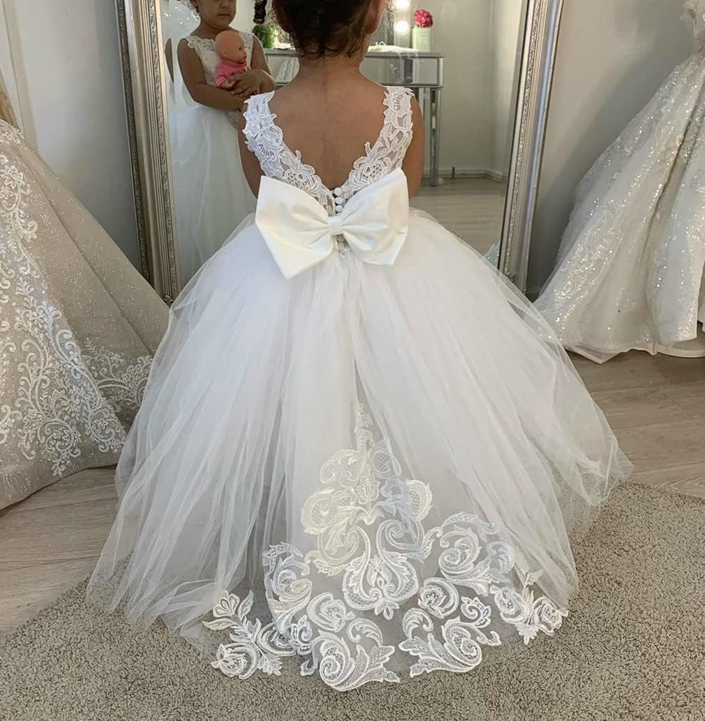 LECOYOYO Flower Girl Dress for Weddings - Lace Tulle Ball Gown with Appliques & Bow - Perfect for Pageants, Birthday Parties & Special Occasions
