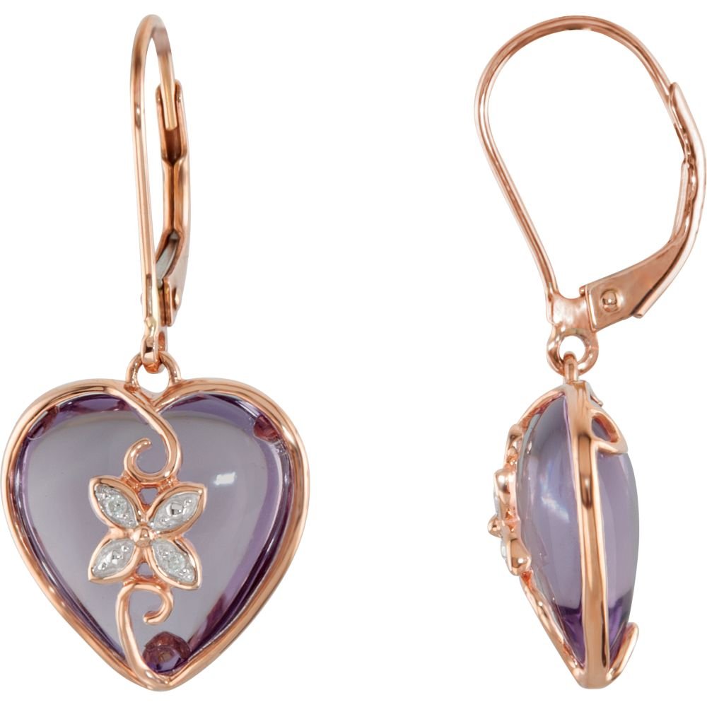 14K Rose Gold Diamond Earrings with Rose De France Quartz - 0.06 CTW Polished Stud Earrings for Women | Elegant Jewelry Gift for Anniversary, Wedding & Special Occasions