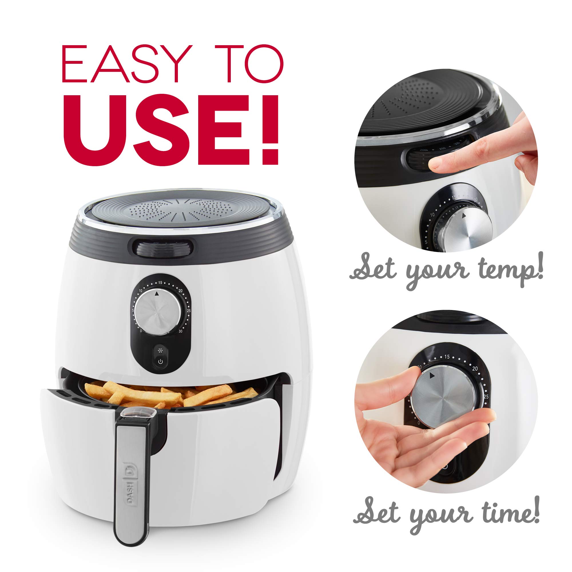 Dash Deluxe 3-Quart Electric Air Fryer Oven with Temperature Control, Non-Stick Basket & Auto Shut-Off - 1200W White Countertop Cooker for Healthy Frying, Baking, Roasting - Perfect for Small Kitchens & Quick Meals