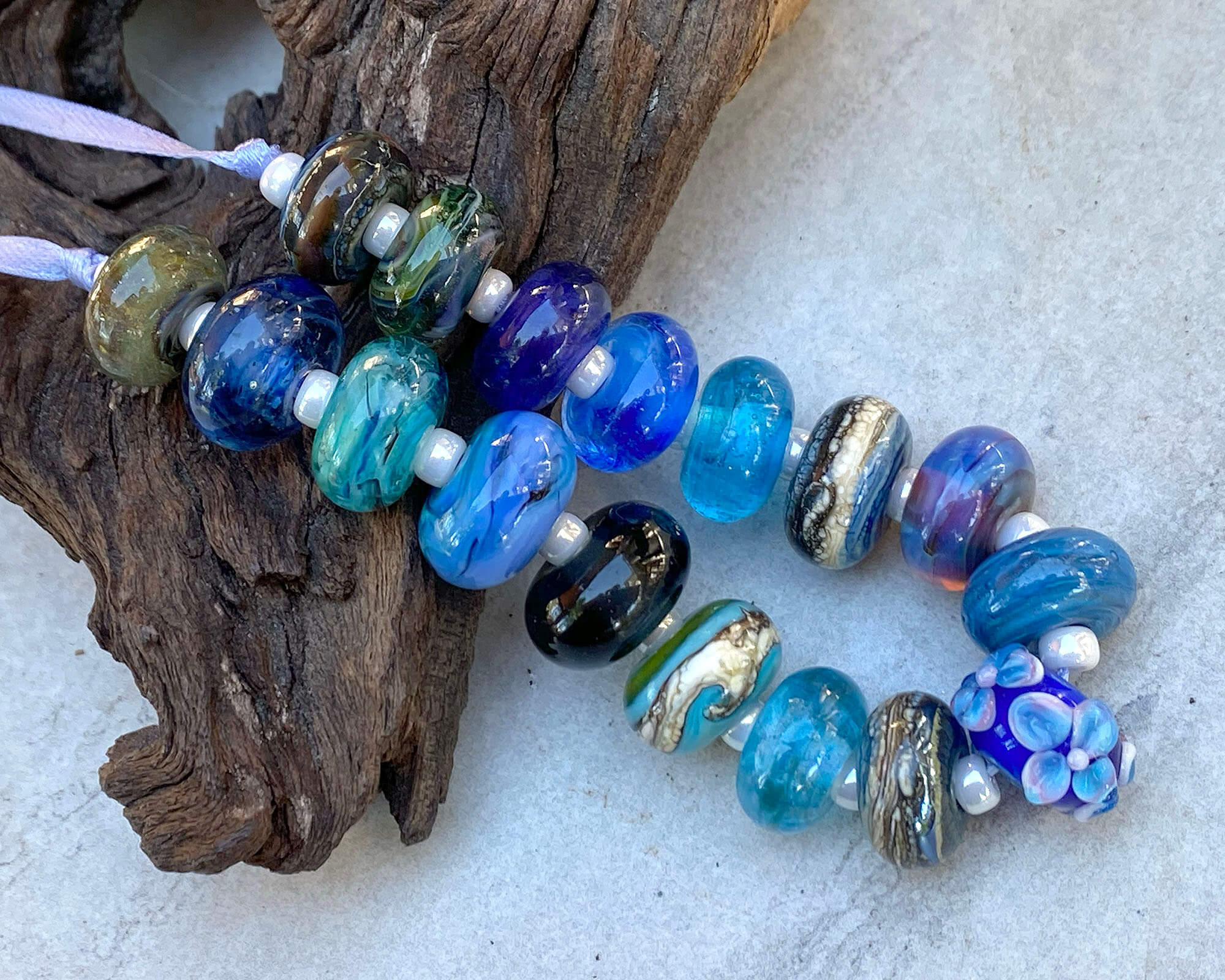 17pcs Blue Lampwork Glass Beads for Jewelry Making - Handmade Orphan Beads Set (SRA) - Perfect for Bracelets, Necklaces & DIY Crafts