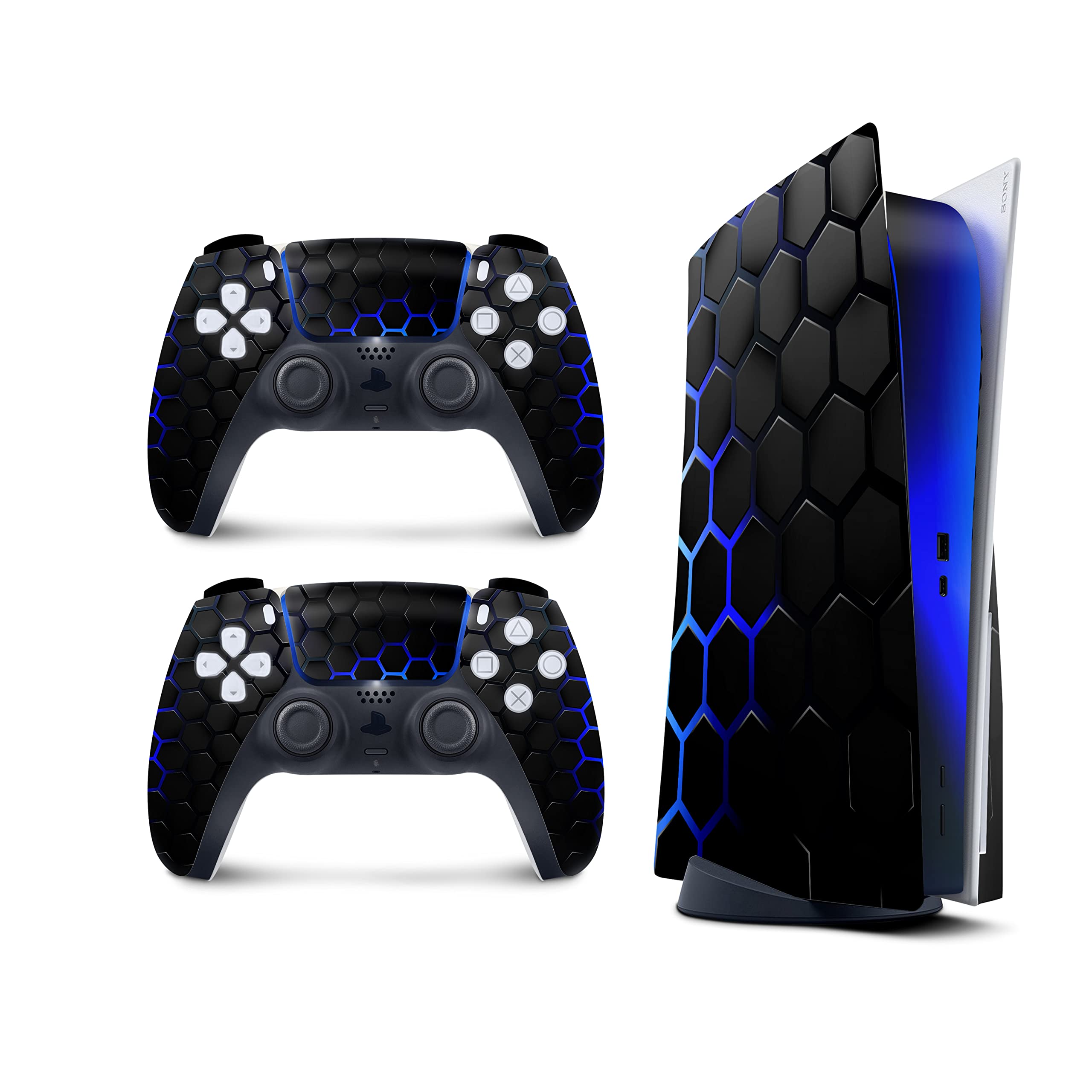 Geometric PS5 Skin & Controller Decals - Full Wrap Vinyl Cover for PlayStation 5 Console & 2 Controllers | 3M Sticker Set (Disk Edition) - Perfect for Gaming Setups & Customization