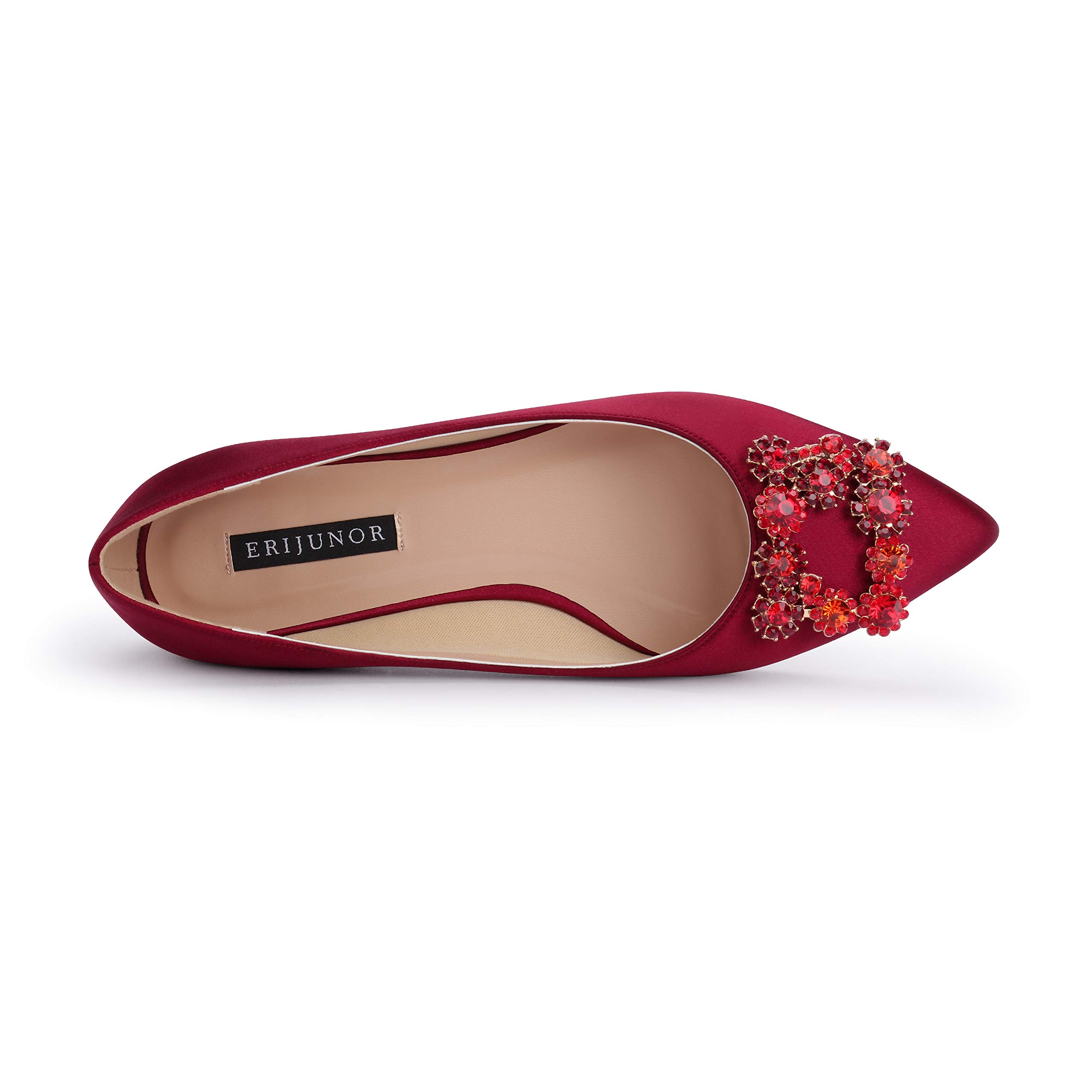 ERIJUNOR Women's Rhinestone Satin Wedding Shoes - Comfortable Pointed Toe Slip-On Flats for Brides, Prom, Evening Party & Special Occasions | Elegant Dress Shoes for Weddings, Dances & Formal Events | Perfect for Bridal Shower, Anniversary & Red Carpet Looks | Ideal for Church Ceremonies, Cocktail Parties & Photoshoots | Great for Bridal Portraits, Reception, and First Dance