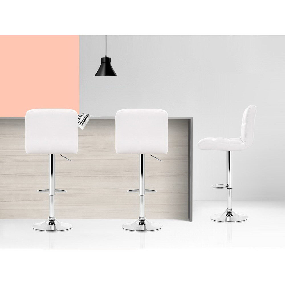 2-Pack White Leather Bar Stools with Gas Lift Height Adjustment - Perfect for Kitchen Islands, Breakfast Bars & Home Bars