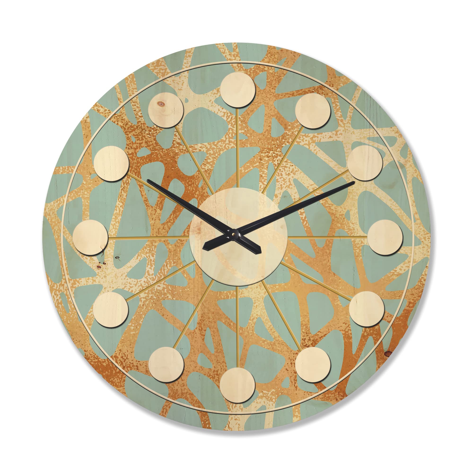 Metallic Golden Luxury Geometric Wall Clock - Large Mid-Century Modern Wooden Clock for Living Room, Bedroom & Office Décor | Stylish Oversized Decorative Wall Art