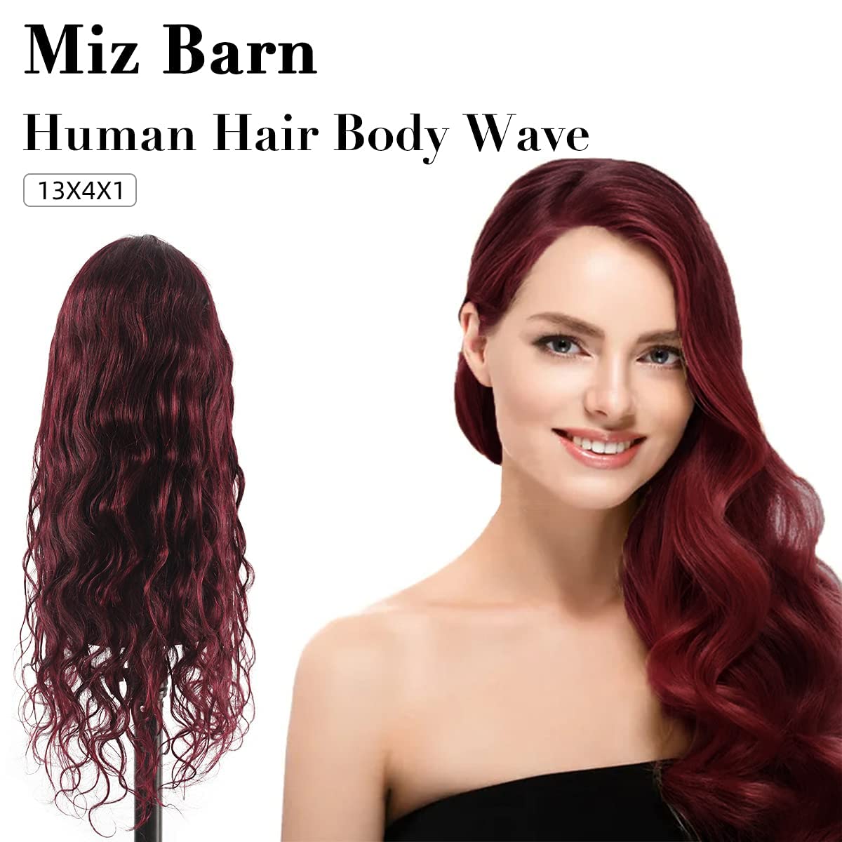 13x4 Pre Plucked Lace Front Wig - Brazilian Virgin Human Hair Body Wave Wig with Baby Hair | 24 Inch Deep Curly Lace Frontal Wig for Women (Burgundy) - Perfect for Daily Wear, Parties & Special Occasions