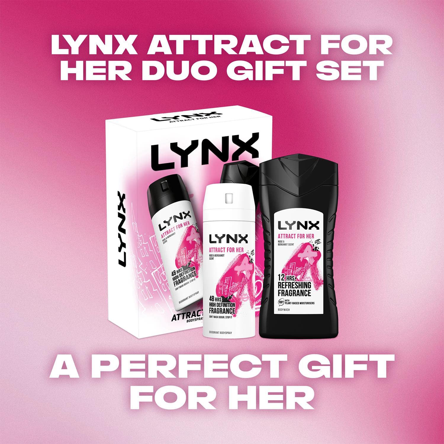 Lynx Attract for Her Duo Set - Women's Body Spray & Body Wash | Long-Lasting Fragrance & Moisturizing Formula | Daily Use, Gym, Work, Date Night | Fresh & Confident All Day