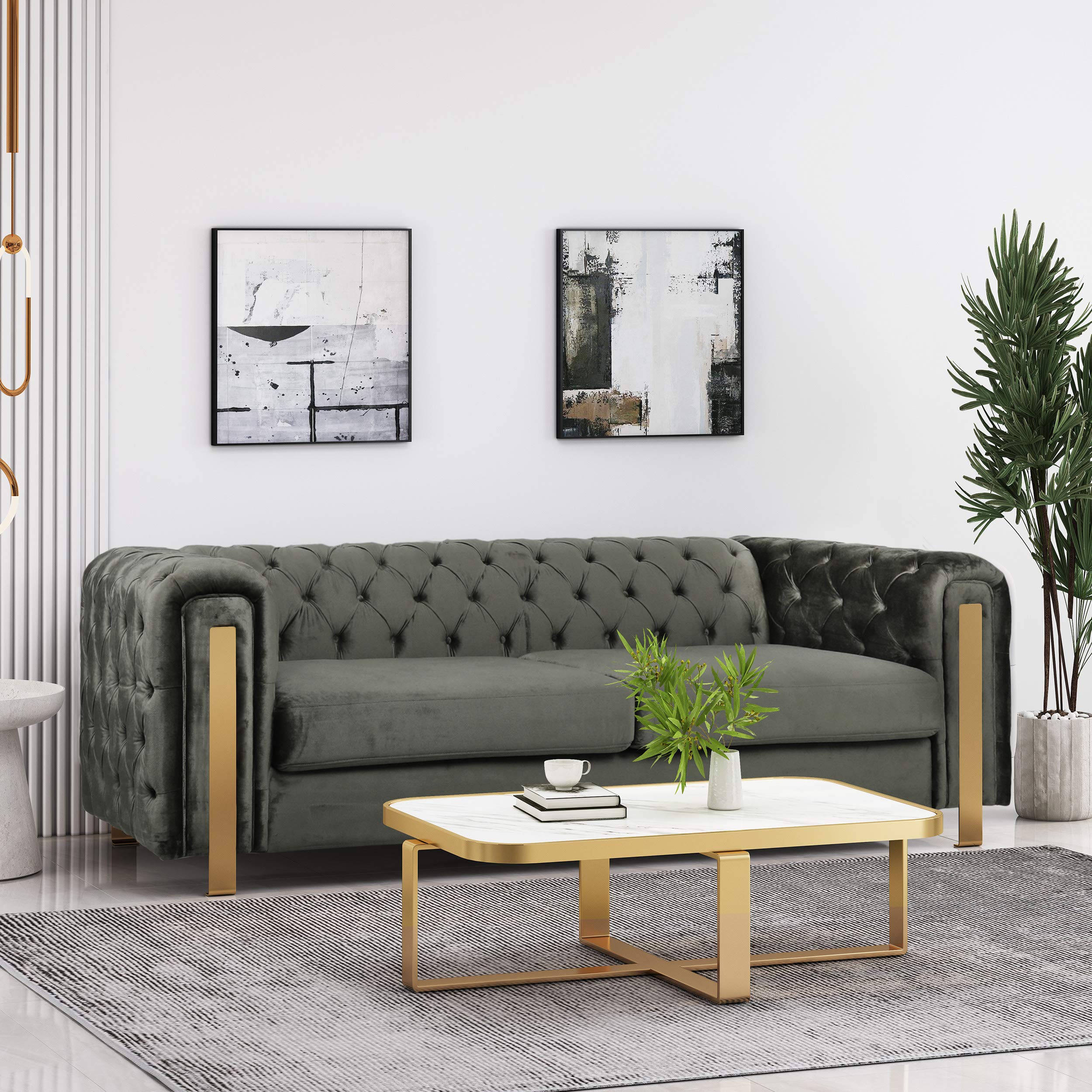 Christopher Knight Home Keyser Modern Gray & Gold Sofa - Stylish Living Room Furniture for Small Spaces & Apartments