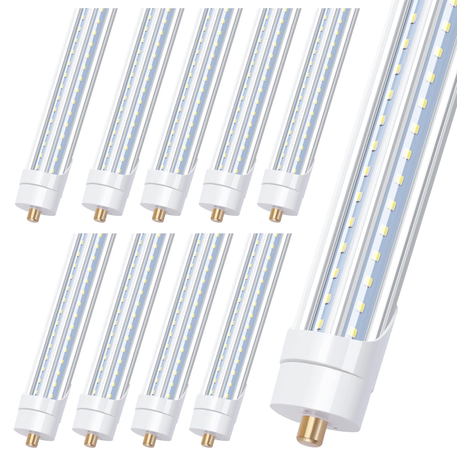 8 Foot LED Shop Light T8 - 90W 10000LM Cool White 6000K, V-Shaped LED Tube Light with Single Pin FA8 Base, 96