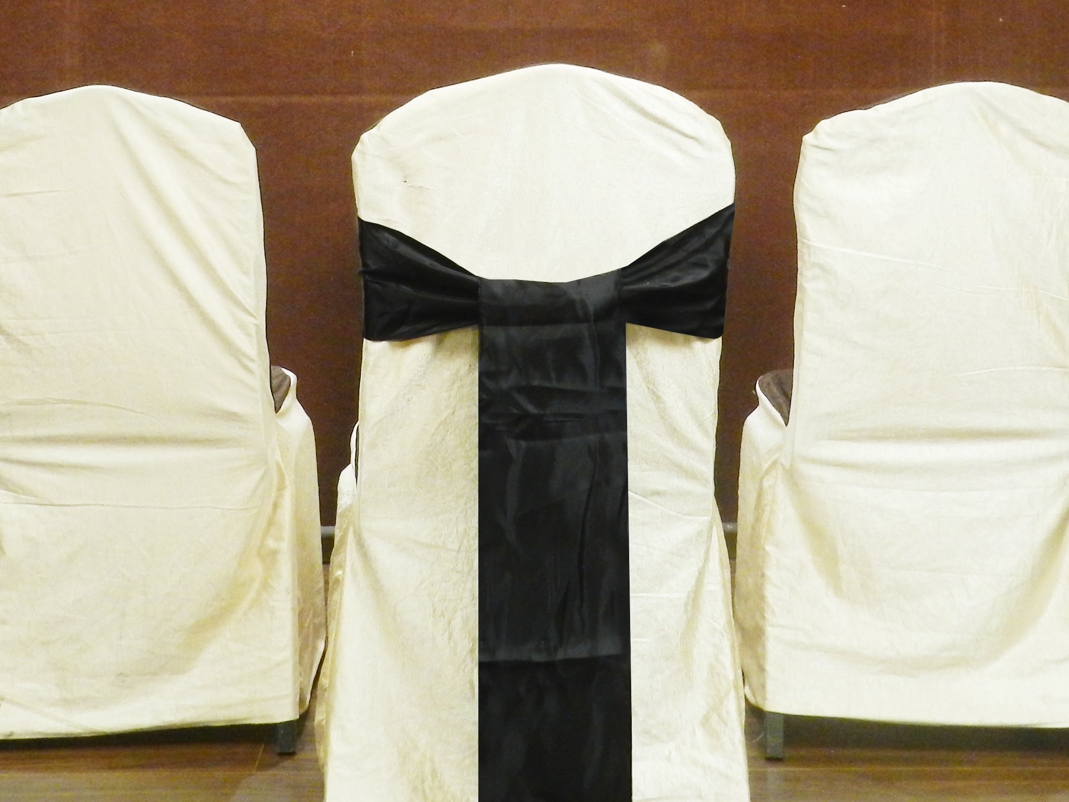 100-Pack Black Satin Chair Cover Bow Sash - Elegant Wedding Banquet Decorations for Reception, Bridal Shower & Party Decor