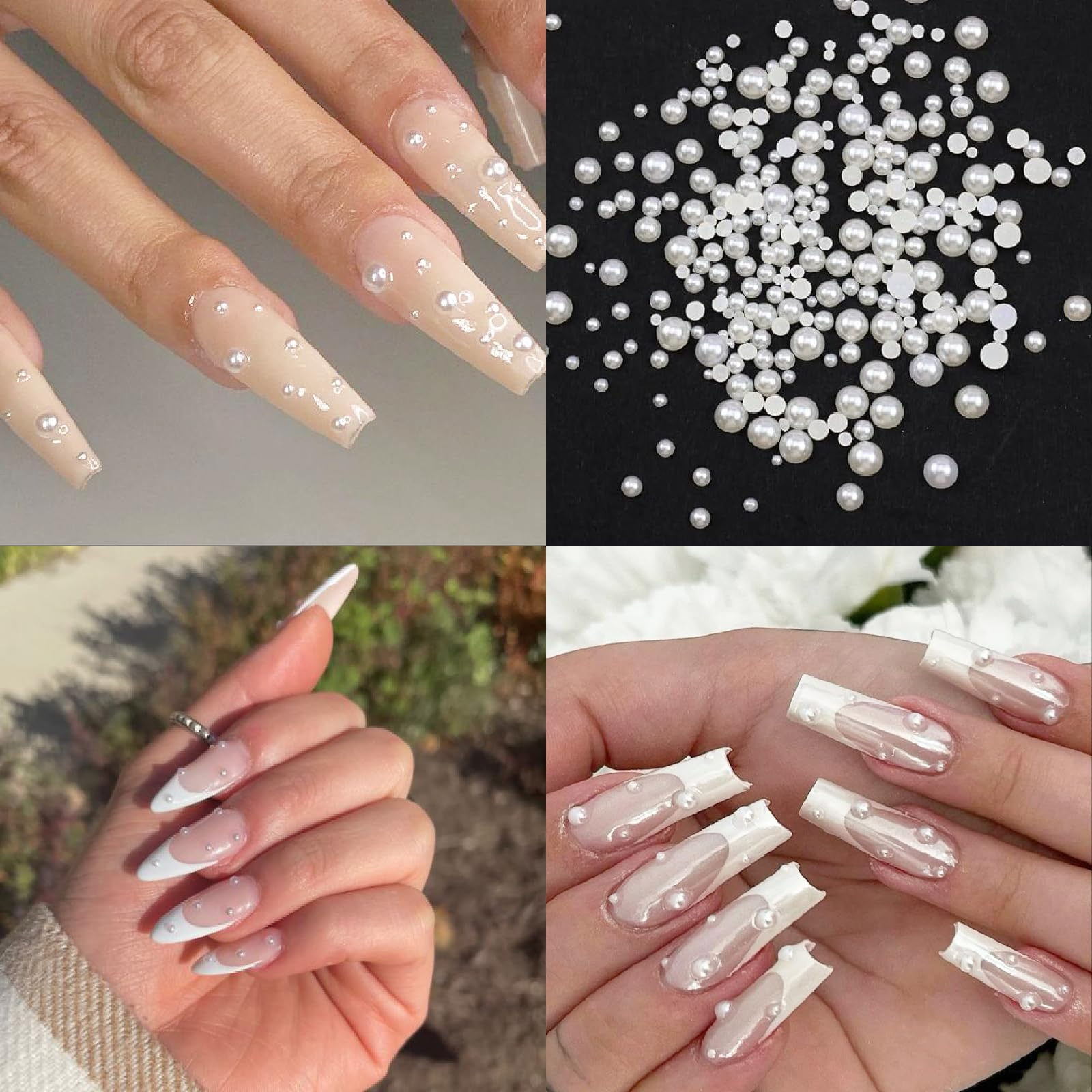 4 Boxes Flatback Rhinestones & Pearls Nail Art Charms - Half Round Design Nail Gems for Acrylic Nails, DIY Nail Decor, Manicure & Pedicure - Perfect for Wedding, Party, Salon & Home Nail Art Designs