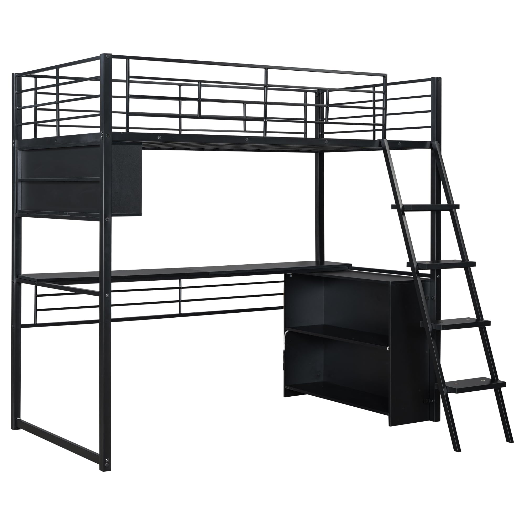 LZ LEISURE ZONE Twin Size Loft Bed with Desk - Sturdy Metal Frame, Built-in LED Lights & 4 Storage Shelves (Black) | Space-Saving Solution for Small Bedrooms, Dorms & Kids Rooms