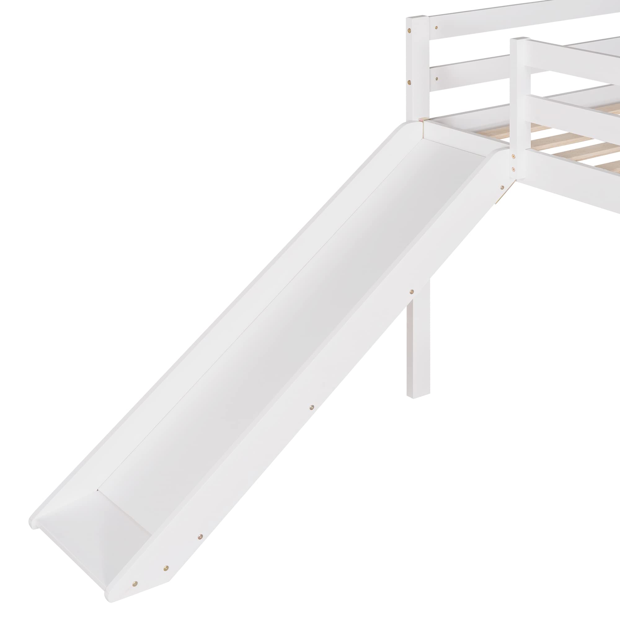LZ LEISURE ZONE Twin Loft Bed with Slide - Sturdy Wooden Low Loft Bed Frame for Kids, Teens, Boys & Girls - No Box Spring Needed - White - Perfect for Small Bedrooms, Playrooms & Dorm Rooms