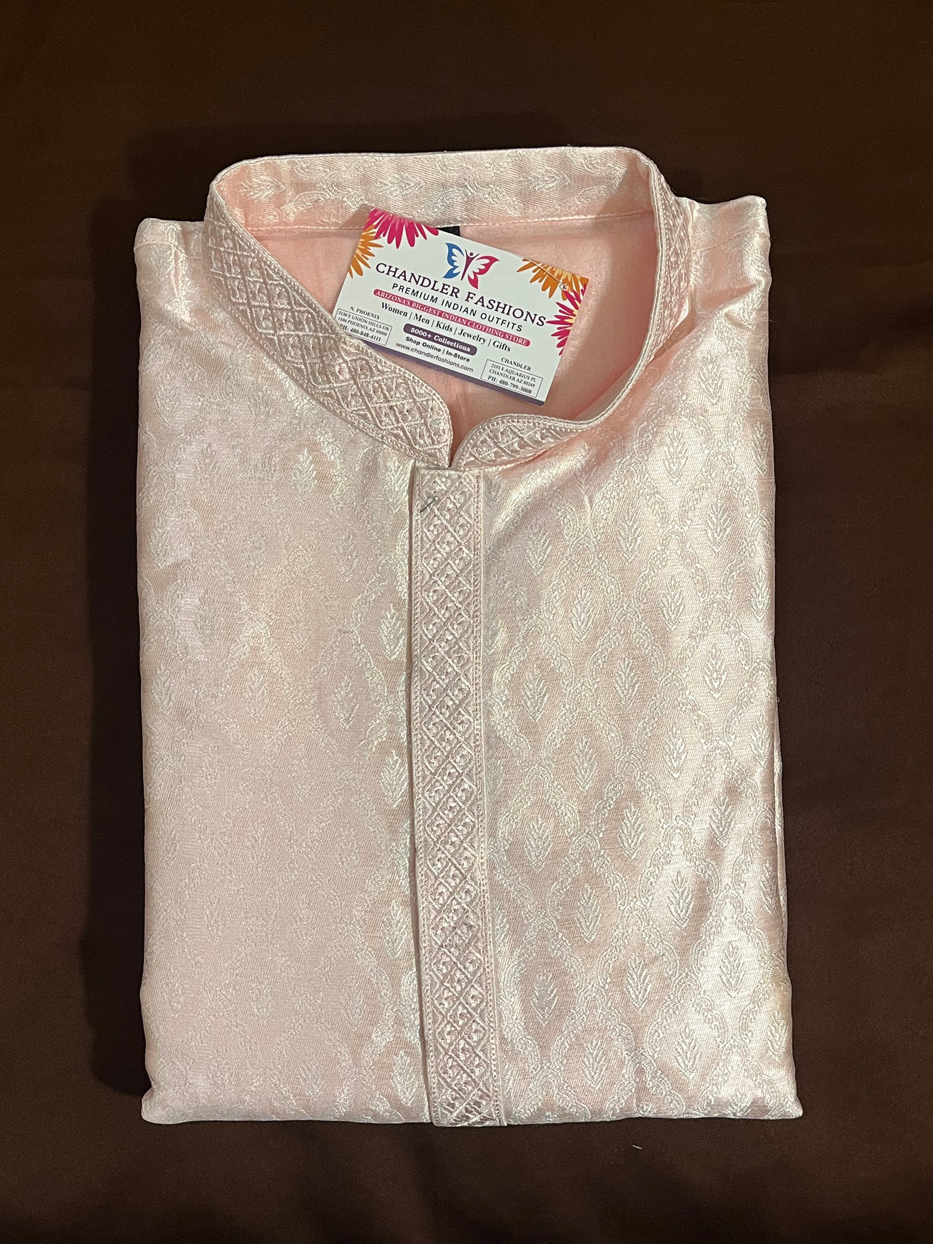 Elegant Light Pink Men's Kurta Pajama Set with Full Sleeve Embroidery Work - Traditional Indian Ethnic Wear for Weddings, Festivals & Special Occasions