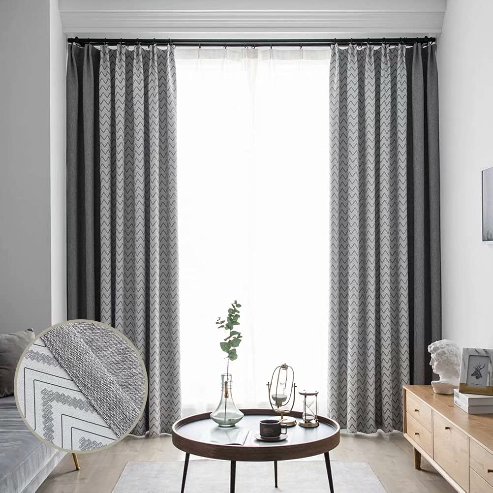 MacoHome Chevron Linen Curtains - 2 Panels Set, 52