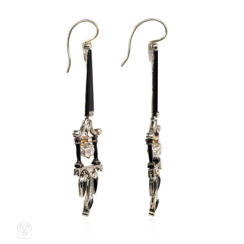 Art Deco Onyx, Diamond & Enamel Earrings - Vintage Style Jewelry for Women - Perfect for Weddings, Parties & Special Occasions