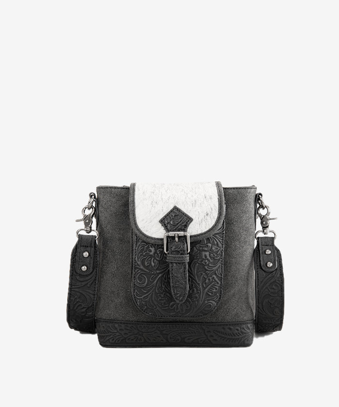 Trinity Ranch Genuine Hair-on Cowhide Tooled Leather Crossbody Purse for Women - Western Style Handbag for Rodeo, Country Music Festivals & Everyday Use