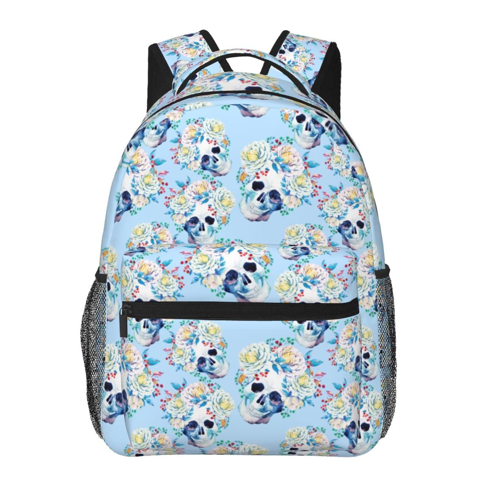 Stylish 15 Inch Laptop Backpack for Men & Women - Durable Business Computer Bag with Floral Sugar Skull Design, Travel Backpack for Work, School & Weekend Trips - Perfect Gift for Professionals & Students (Sky Blue)
