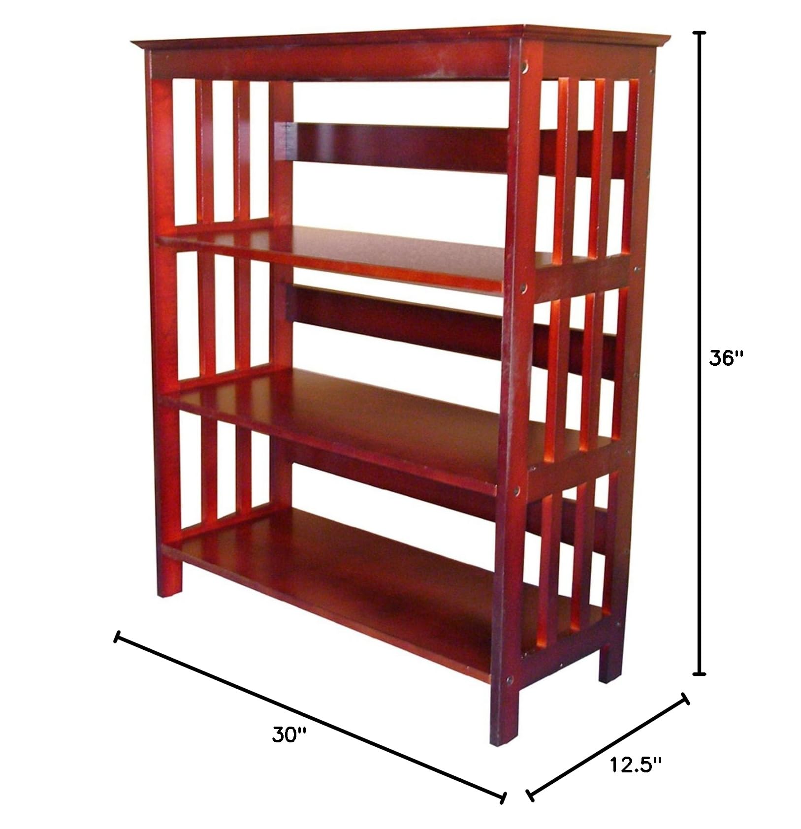 Mission Pine Wood Bookcase - Cherry Finish, 36 Inch Wide, Rustic Home Office Bookshelf for Living Room, Bedroom, or Study Storage
