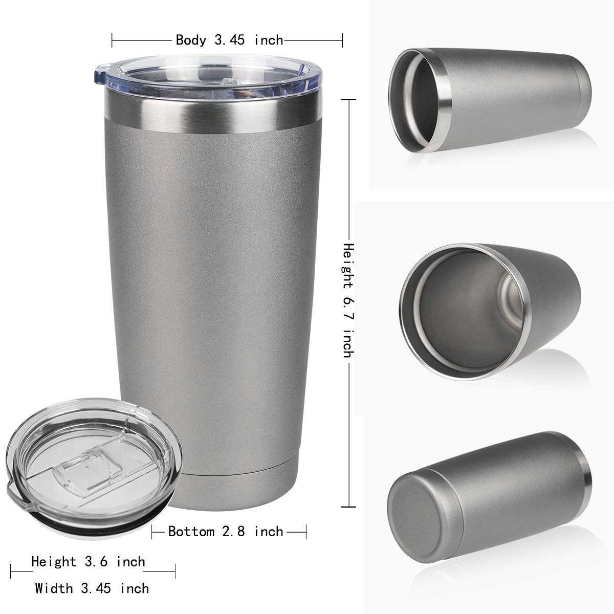 12 Pack 20oz Stainless Steel Vacuum Insulated Tumbler - Double Wall Travel Mug with Lid, Leakproof Coffee Cup for Hot & Cold Drinks, Perfect for Home, Office, Gym, Camping & Outdoor Activities (Grey)