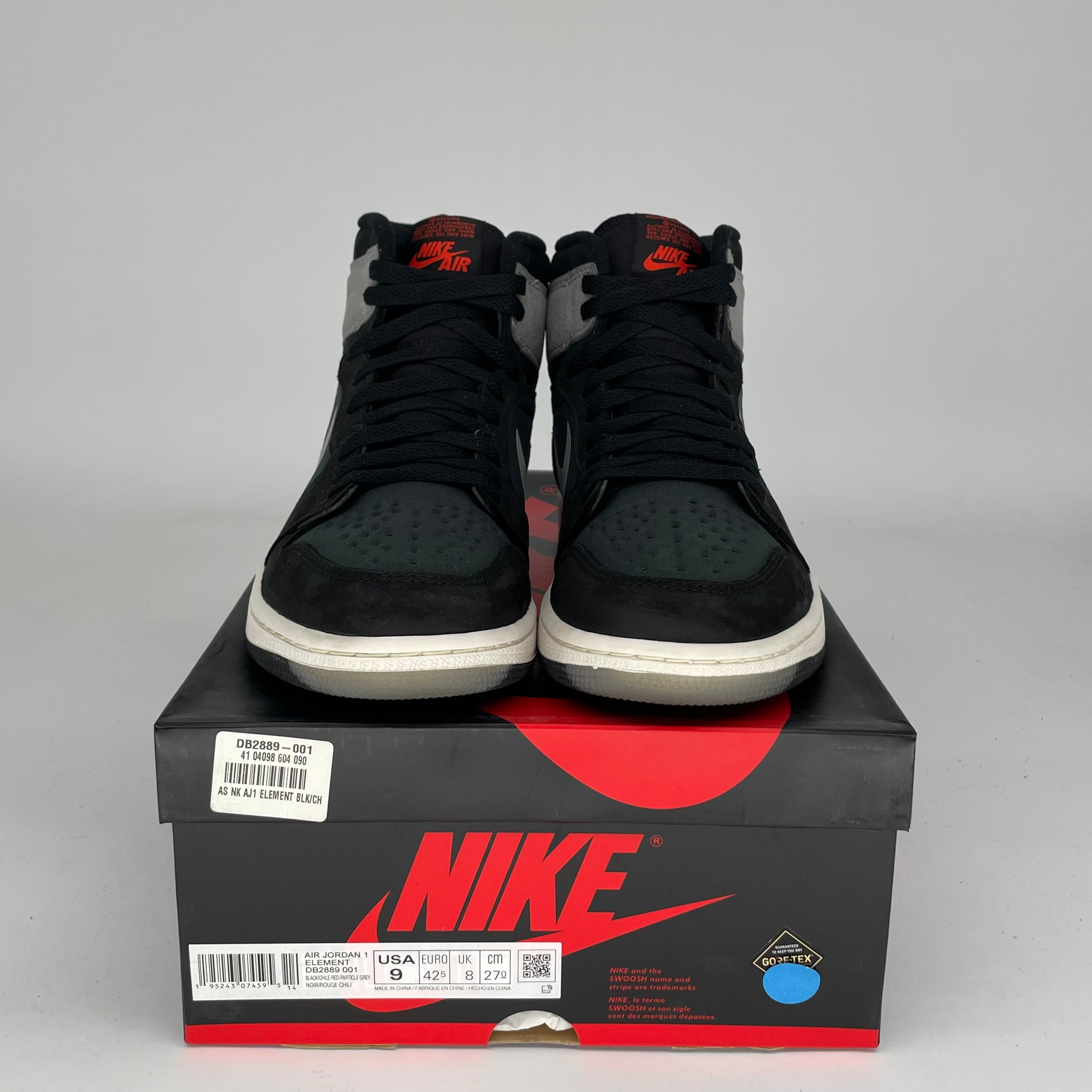 AIR JORDAN 1 GORE-TEX Black Particle Grey Men's Sneakers - Waterproof High-Top Basketball Shoes Size 9 (DB2889-001) for Winter Sports & Urban Streetwear Fashion