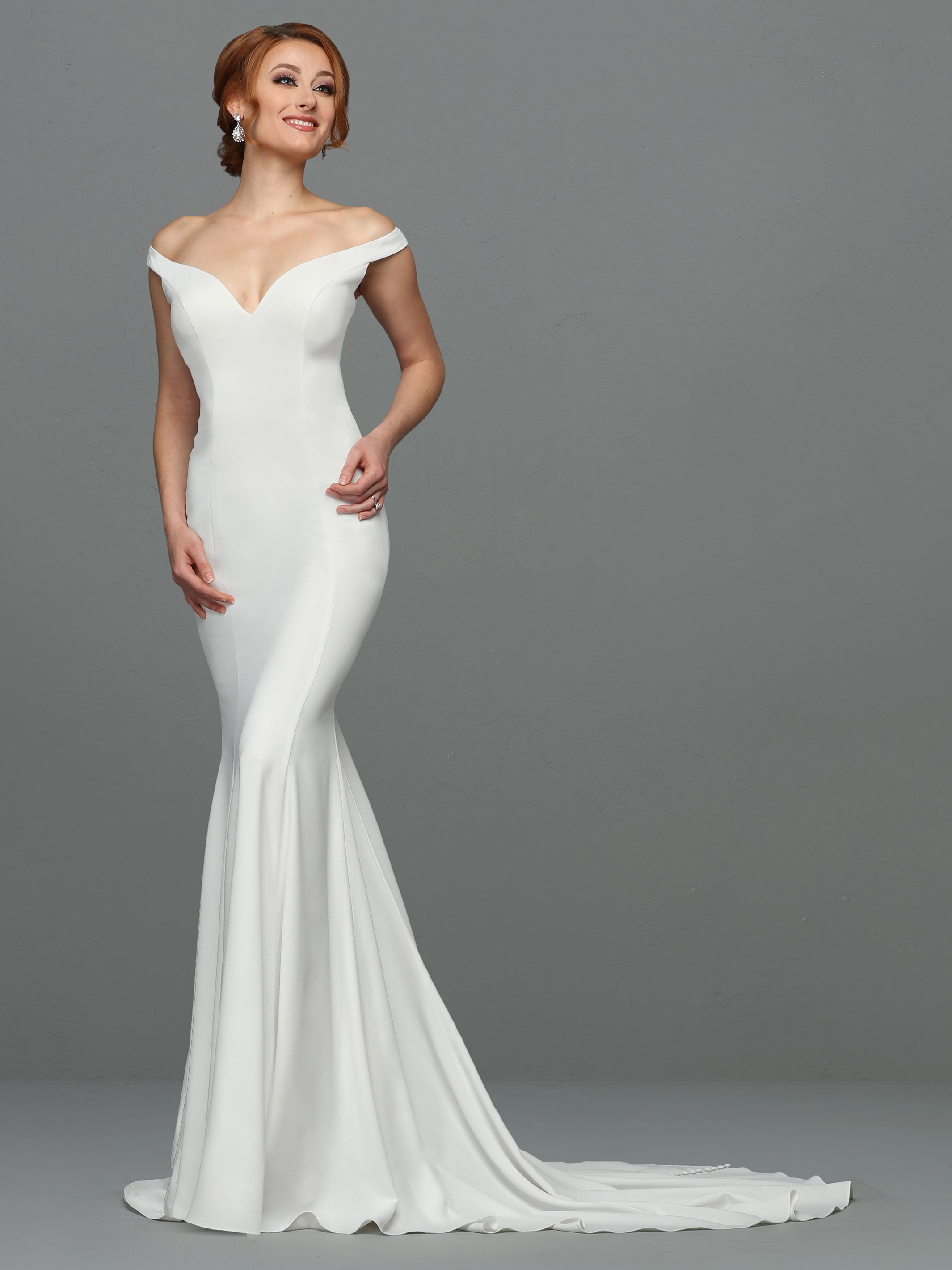 Elegant Hazel Crepe Mermaid Wedding Dress with Off-the-Shoulder Straps - Perfect for Beach Weddings, Vow Renewals & Romantic Photoshoots