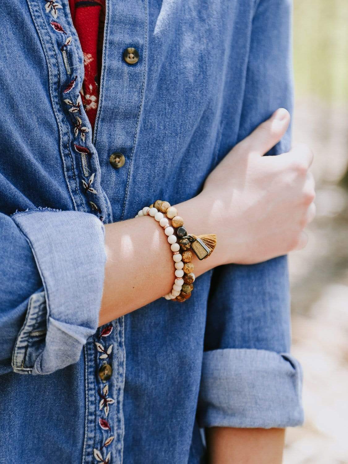 Grounding Picture Jasper Wrist Mala Beads - Natural Stone Meditation Bracelet for Stress Relief & Spiritual Healing | Yoga, Mindfulness & Energy Balancing Accessory