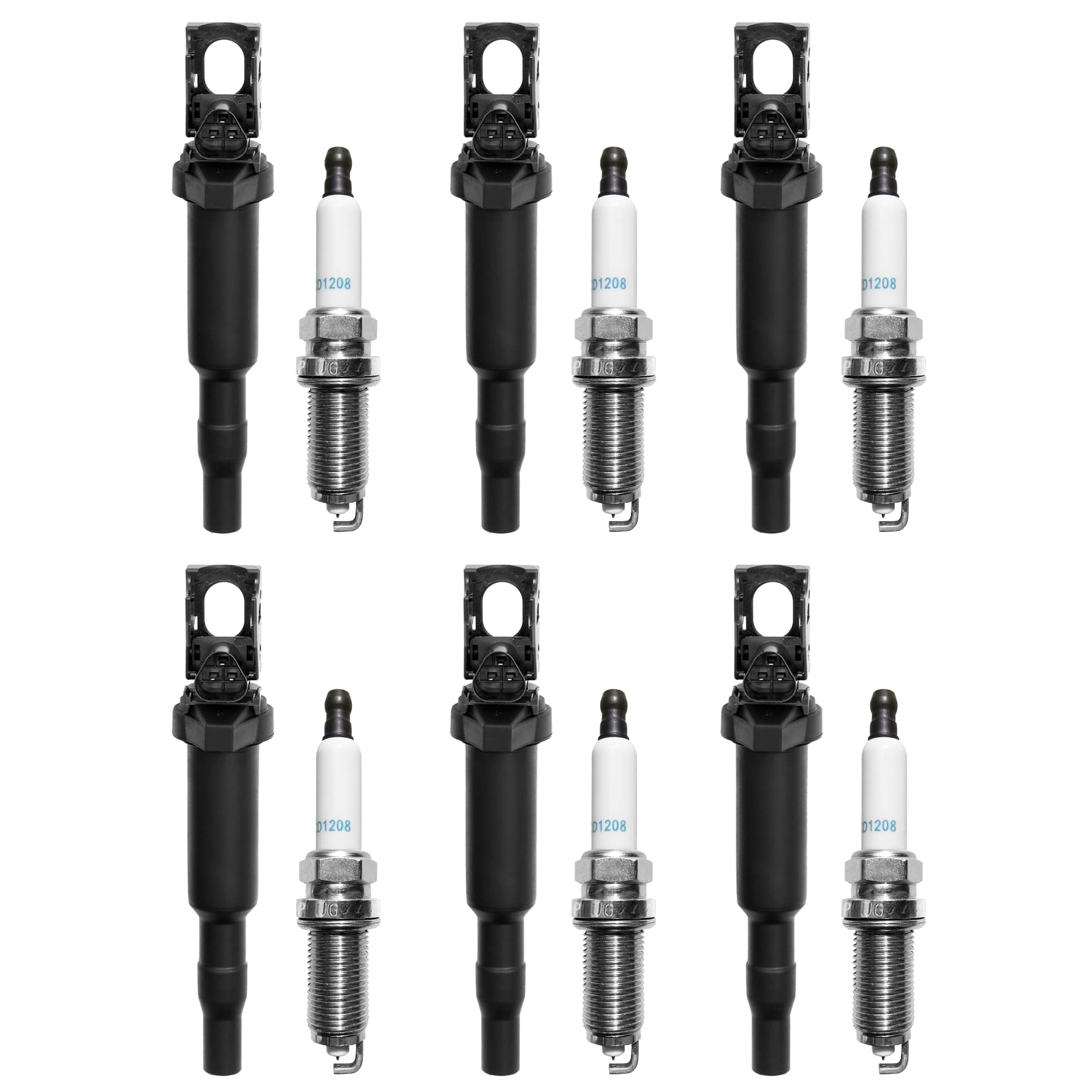 High-Performance Ignition Coil & Spark Plugs Set of 6 - Compatible with BMW 128i 328i 330i 528i 530i X3 X5 3.0L & More - Direct Replacement for #0221504470, UF592 - Perfect for Engine Tune-Ups & Performance Upgrades