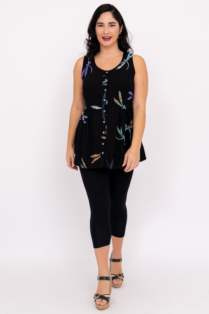 Cleo Top Women's Fashion Blouse | Dragonfly Glow Print Elegant Shirt for Casual Wear & Summer Outfits