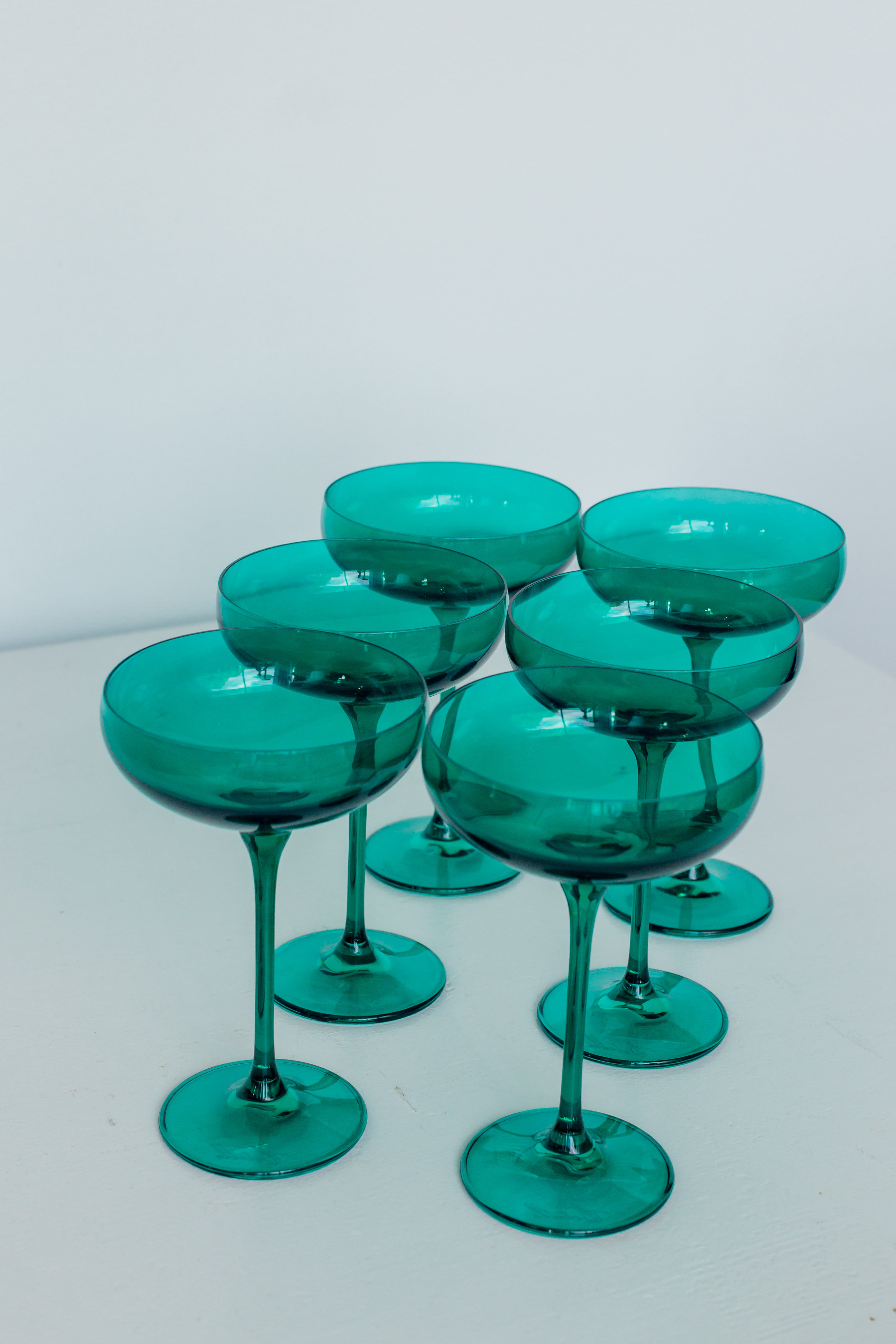 Estelle Colored Champagne Coupe Glasses Set of 6 - Elegant Emerald Green Stemware for Wedding, Party & Special Occasions