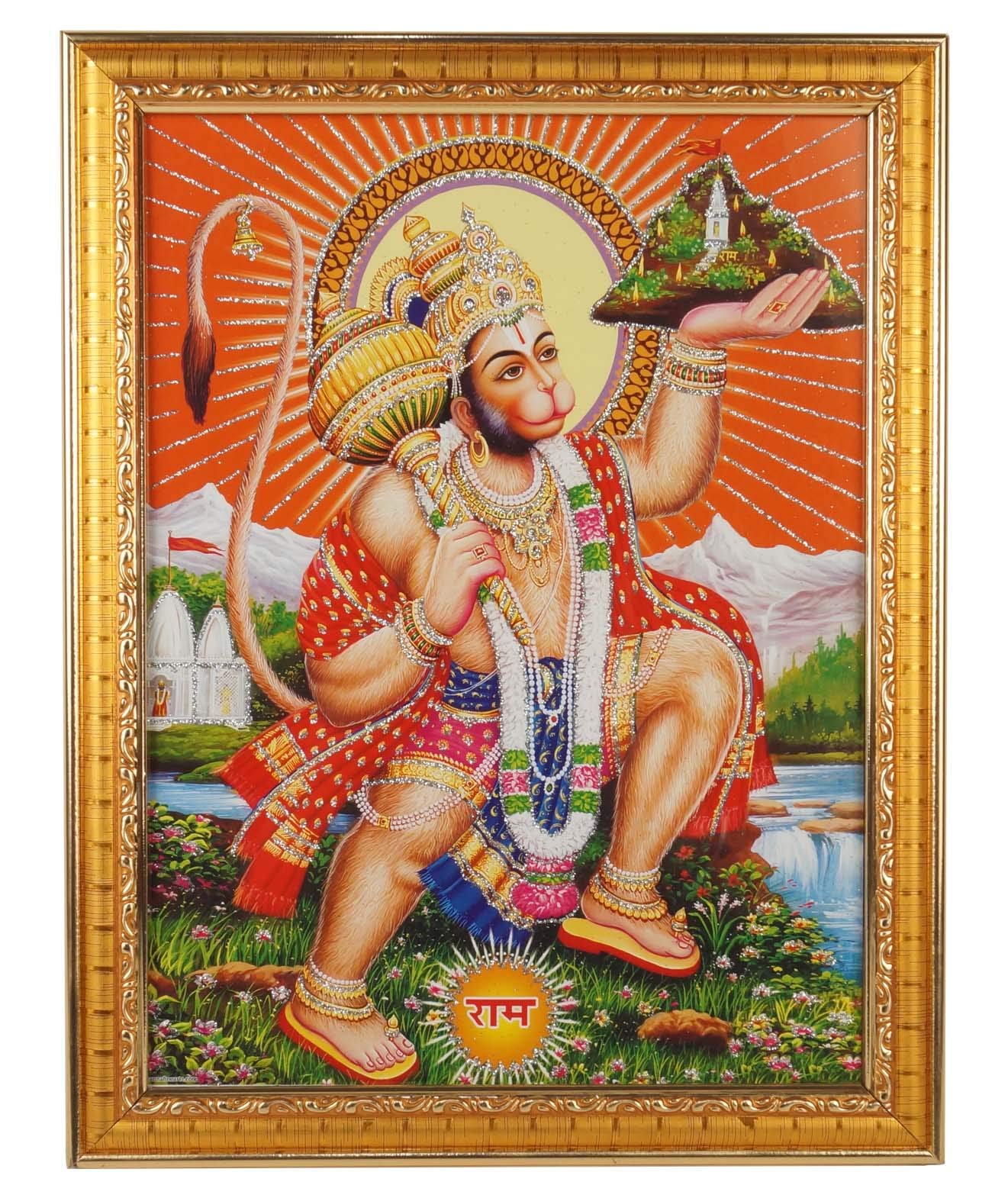 Premium Hindu Lord Hanuman Wall Art - Framed Hanuman Photo for Home Temple Decor | Perfect for Pooja Room, Meditation Space & Spiritual Gift