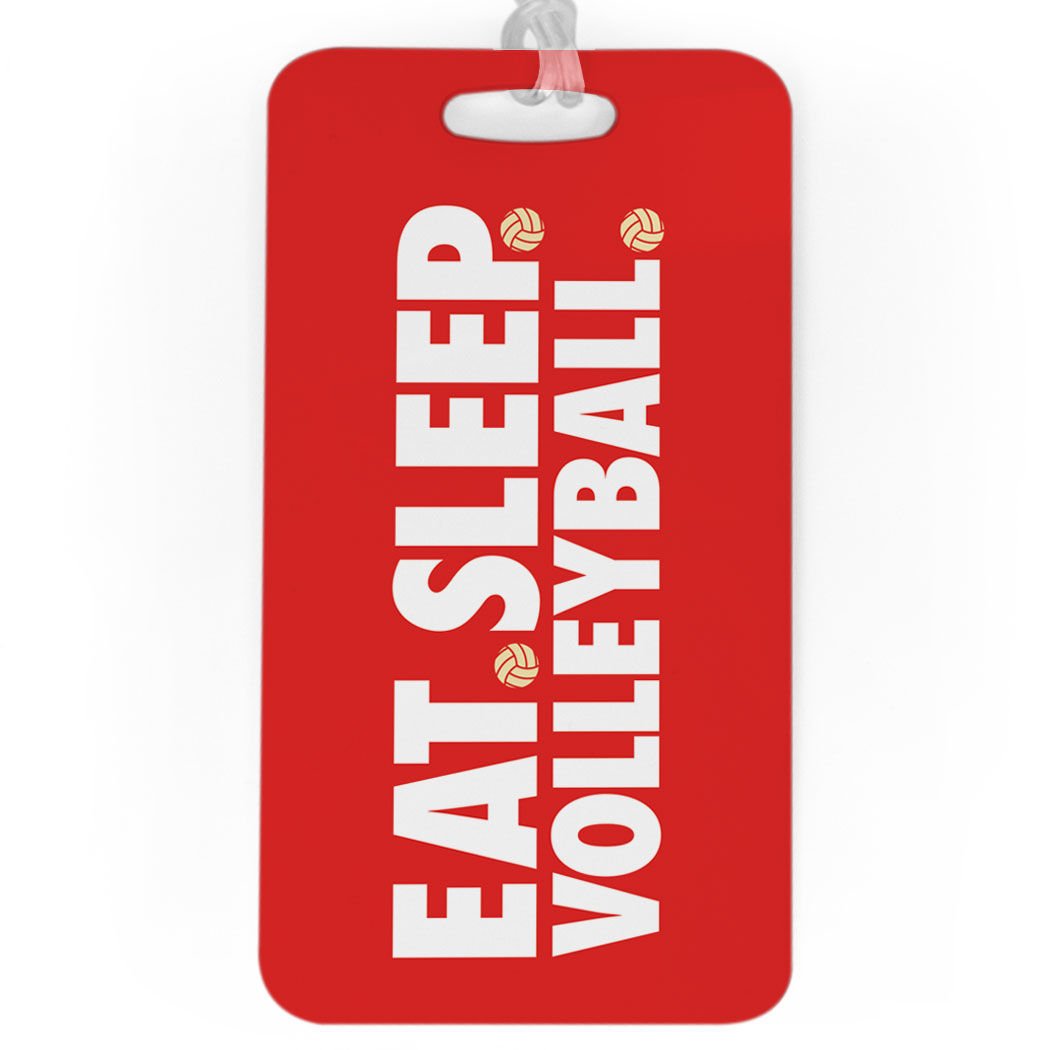 Volleyball Luggage Tag - Personalized Eat Sleep Volleyball Design with Custom Info on Back - Large Red Bag Tag for Travel, Sports Gear & Volleyball Team Accessories